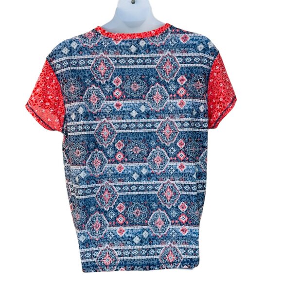 Multiples Women's Plus Size 1X Printed Burn Out Semi Sheer Multi Color T… - Picture 3 of 6